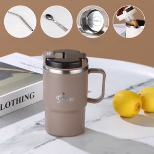TEMU 550ml/ 19.3oz 대용량 스테인리스 커피 머그컵, 뚜껑과 스푼 포함, 재사용 가능한 여행용 컵, 보온 기능 없음, 사무실, 학생, 스포츠, 야외 활동에 적합, 할로윈 및 크리스마스 선물