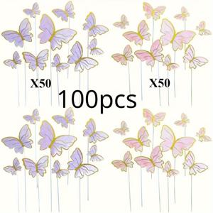 TEMU 100개 혼합 크기 나비 케이크 토퍼, 3D 분홍 & 보라색 나비 컵케이크 장식, 생일 & 결혼식 파티 용품, 미술 공예 재봉 용품, 벽 장식, 전원 필요 없음