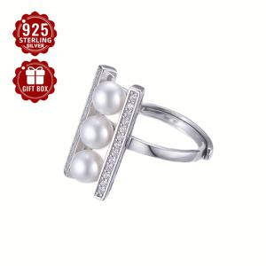 TEMU (총 중량 약 4.6G) 1개 여성 오픈 링 925 스털링 실버 인조 진주 인레이 합성 지르코니아 밸런스 빔 링 조절 가능 여성 오픈 링 핑거 링 심플 기질 여성 섬세한 여성 링 활동 및 파티에 적합 선물에 적합