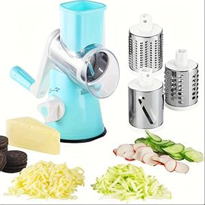 TEMU 1pc 다기능 수동 푸드 초퍼 - 회전 치즈 강판, 야채 슬라이서, 과일 슈레더, 교체 가능한 블레이드, 튼튼한 플라스틱 소재, 가정 및 상업용 다용도 주방 도구|야채다지기