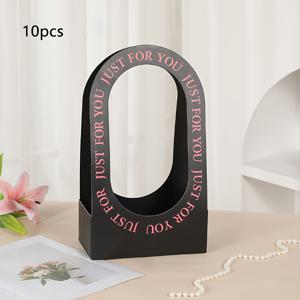 TEMU 10개 핑크색 접이식 종이 꽃바구니 - 결혼식, 생일 및 꽃집 용품을 위한 휴대용 부케 선물 가방