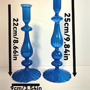 TEMU 2개 세트. 파란 유리 캔들 홀더, 유리 캔들 홀더, 캔들 홀더, 높이: 22cm/25cm. 입구 지름: 2.5cm, 크리스마스, 홈 , 파티용