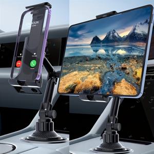 TEMU 1pc 범용 조절 가능한 자동차 컵 홀더 태블릿 및 전화 마운트, PVC 소재, 방수, iPad Mini/Air/Pro 및 iPhone에 적합, 4-13인치 장치, 차량 대시보드 액세서리, 배터리 필요 없음