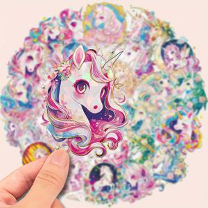 TEMU 30개 PET 핫 스탬핑 페이스 레이저 노트북 데칼 판타지 유니콘 투명 스티커 DIY 장식 모바일 폰 노트북 쉘 필름 스티커