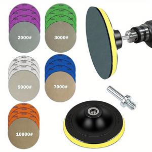 TEMU 22pcs 물 샌드페이퍼 2000/3000/5000/7000/10000 및 5인치 백패드 세트, 패드가 있는 건식 및 습식 전기 샌딩 벨트, 연마 샌드페이퍼 및 트랙 샌딩 기계 바