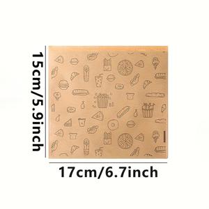TEMU 100개입 CJORWYN 크라프트 종이 식품 봉투 - 샌드위치, 버거, 바베큐 스낵용 내식성 일회용 포장지 - 내구성 강한 PET 코팅, 캠핑·푸드트럭·레스토랑에 완벽한 패스트 푸드 일러스트레이션 디자인, 간편한 포장 | 기름방지 소재, CJORWYN