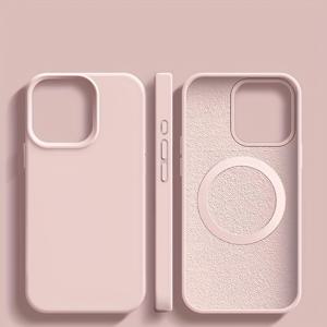 TEMU 애플 케이스와 호환되는 iPhone 13, 14, 15, 및 16 시리즈용으로 설계된 내장 자기 링이 있는 단색 액체 실리콘 보호 커버|아이폰케이스
