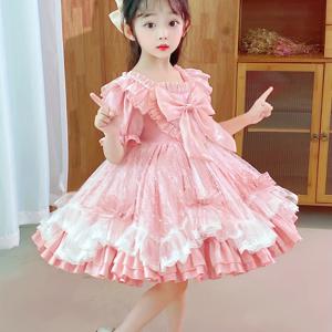 TEMU 여아용 핑크 투투 드레스, 리본 디테일 - 귀여운 A라인 파티 & 생일 드레스, 소녀용 스타일 반팔 여름 드레스, 파티 드레스 | 스타일 드레스 | 리본 디테일 드레스|여름원피스|여아한복