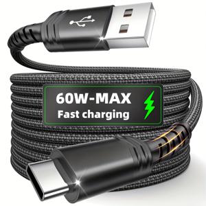 TEMU 【핫한 신제품】Tzlrxl_USB-C 나일론 브레이드 고속 충전 케이블, 원플러스 및 샤오미 등 기기 호환, 데이터 동기화 지원, 매트 처리, 30-50W 출력, 1m/2m