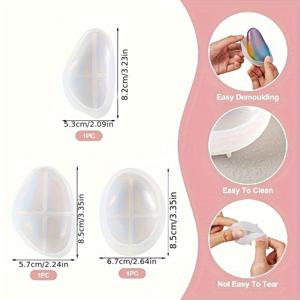 TEMU 에폭시 레진 공예용 3개 불규칙한 자갈 실리콘 몰드 세트 - 3D 스톤, 타원형 및 물방울 모양의 멀티컬러 디자인, 재사용 가능한 DIY 캔들, 비누, 키체인 몰드, 수제 홈 데코용, 추상적 형태 몰드, 유연한 공예 몰드