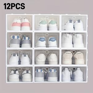 TEMU 12개 투명 PVC 신발 선반, 가정용 입구, 기숙사용 다층 분리형 보관 정리함 - 플립 탑 디자인, 다용도 사용, 쉬운 조립