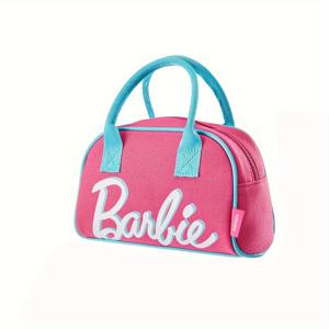 TEMU 미니소 바비 돔 백 1개 - 선라이트 스파클 시리즈 귀여운 카와이 숄더백 지퍼 클로저, 여성용 가벼운 패브릭 파우치, 베이지 & 핑크 애니메이션 테마 디자인, 학교/여행/일상 사용 또는 선물용, 재미있는 텍스트 디자인이 있는 여행 액세서리
