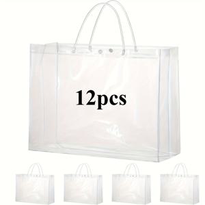 TEMU 6/12/18개 대형 투명 PVC 선물 가방 손잡이 포함 - 16x4x12인치 웨딩, 파티, 졸업식, 발렌타인데이 & 어머니날 선물용 쇼핑백 - 소규모 비즈니스 선물 및 포장에 적합한 내구성 있는 디자인 | 튼튼한 구조