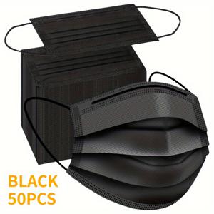 TEMU 50/100pcs 블랙 일회용 얼굴 마스크, 3층 통기성 및 편안함, 탄성 귀걸이, 성인용으로 사용되지 않음, 여행, 야외 활동 및 일상 보호에 매우 적합합니다.