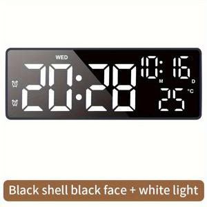 TEMU 1개 스마트 LED 알람시계 온도 디스플레이 - 조절 가능한 밝기, 12/24시간 표시, 자동 어두워지는 야간 모드, 침실 및 사무실용 | 대형 스크린, 현대적 디자인, 스누즈 기능, 읽기 쉬움