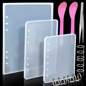 TEMU 3pcs A5 A6 A7 실리콘 노트북 커버 모양 세트, 스테인레스 스틸 책 링, 핀자, 스푼 - 노트북 크래프팅을 위한 직사각형 및 정사각형 DIY 에폭시 수지 캐스팅 모양|북커버