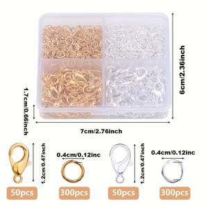 TEMU 700 개/상자 DIY 팔찌 목걸이 드롭 귀걸이 열쇠 고리 휴대 전화 체인 구두 액세서리 조합에 대 한 황금 실버 합금 랍스터 걸쇠 오픈 링 쥬얼리 카드 걸쇠 연결 걸쇠|키링|키링부자재