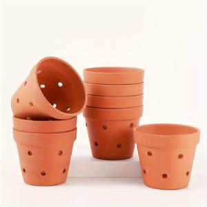 TEMU 8개 클래식 테라코타 난초 화분, 4.5인치 배수구 포함 - 실내/외용 광택 마감 점토 화분, 공기 순환 향상, 작은 꽃 및 재배포용 이상적, 화분|화분