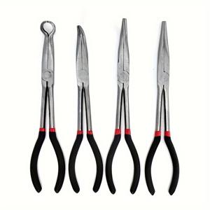 TEMU 3/4/5개 세트 긴 바늘 코 펜치 - 4-in-1 90도 굽은 스파크 플러그 와이어 제거 도구, 탄소강 구조로 견고한 사용 - 11인치 길이 자동차 전기 분리 펜치 라디에이터 호스 클램프