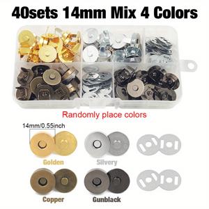 TEMU 40개 세트 자석 버튼 스냅, 14/18mm 구리 & 건블랙 자석 패스너 버클, 보관 상자 포함 봉제 클래스프, DIY 가죽 공예 의류 가방 포켓 용품 - 골드 & 실버 옵션
