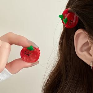 TEMU 2개 귀여운 토마토 머리핀 세트 - 레드 & 그린 악센트가 있는 만화 미니 헤어핀, 앞머리 및 느슨한 모발용 안전 그립, 여성용 헤어 액세서리, 장난기 디자인|머리핀