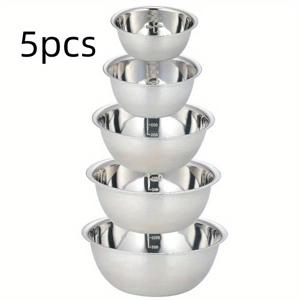 TEMU 5pcs 스테인레스 스틸 그라데이드 샐러드 및 혼합 바실, 두꺼운 조미료 및 세척 바실, 은색 회색, 세척 가능, 녹 방지, 주방 요리 및 베이킹에 적합