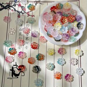 TEMU DIY 헤어 타이 및 액세서리 제작용 중간 구멍 비즈, 3D 사쿠라 꽃잎, 유리 벚꽃 5개입 32개 세트