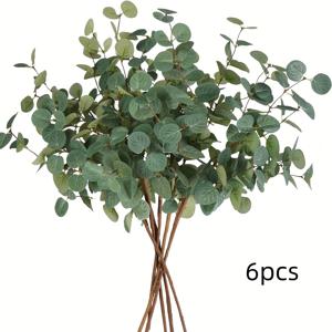 TEMU 6pcs lifelike 인공 유칼립투스 잎 줄기, 55cm - DIY 장식, 화분 배치, 봄과 여름 테이블 및 결혼식 장식, 파티 및 가정 장식, 결혼식 센터피스 | 자연스러운 외관 | 현실적인 잎