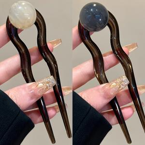 TEMU 코코넛 아이스 비즈가 달린 빈티지 U자형 헤어핀 2개 세트 - 우아한 여성용 머리 액세서리, 레트로 스타일, 블랙 & 그린 비즈, 여름 헤어스타일에 완벽