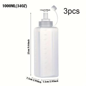 TEMU 잼, 시럽 및 오일용 대형 플라스틱 스퀴즈 병 3개 세트 - BPA 프리, 밀크티 가게 및 상업적 사용에 적합
