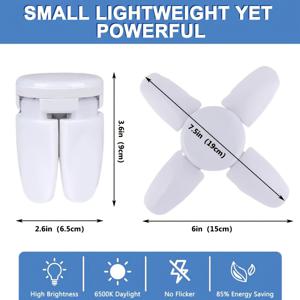 TEMU 접이식 LED 네잎 팬 라이트 불브, 대형 조명 범위, 마당 모임, 통로, 차고에 이상적 - 에너지 효율 높음, 6500K 낮은 빛, 6.5W, 실내 사용, 광범위한 적용, LED 조명