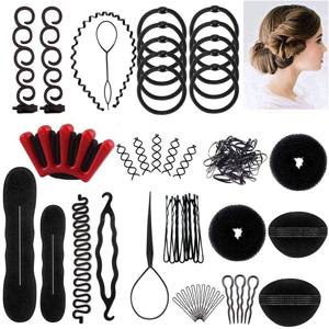 TEMU 53pcs 헤어 스타일링 세트, 헤어 디자인 스타일링 도구 액세서리 DIY 헤어 액세서리 헤어 모델링 도구 키트 미용사 키트 세트 매직 헤어 번 메이커 셰이퍼