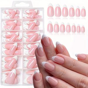 TEMU 240pcs 짧은 아몬드 프랑스 팁 네일 팁, 누드 핑크 및 흰색, 6pcs 젤 쿠션 및 6pcs 미니 네일 파일 포함 - 전문 네일 살롱 및 DIY 가정용으로 적합 | 신부 네일 | 웨딩 네일