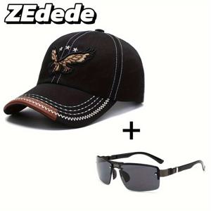 TEMU ZDEDE 3D 독수리 자수가 있는 베이스볼 캡 2개 세트 - 스타일리시하고 내구성 있는 조절 가능한 스냅백 모자, 인조 가죽 패치와 블랙 폴리에스터 소재로 야외 스포츠 및 캐주얼 착용에 적합 - 남녀 모두에게 완벽함