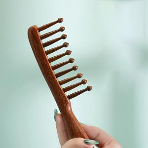 TEMU 산달우드 헤어 빗 1개 팩 - 정전기 없는 스타일링을 위한 천연 나무 넓은 이 빗, 모든 모발 유형에 이상적, 곱슬, 웨이브 또는 곧은 머리카락을 가진 여성을 위한 마감 빗