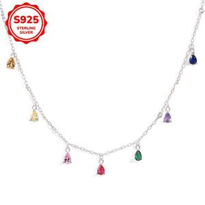 TEMU 1 펜던트 목걸이, 925 스털링 실버리 4.94g/0.174oz 컬러풀 티어드롭 합성 지르코니아 인레이 드롭, 스타일 패션 클래식 콜라 체인, 캐주얼 착용 액세서리, 여름 해변 휴가 생일 파티 음악 페스티벌 주얼리 선물