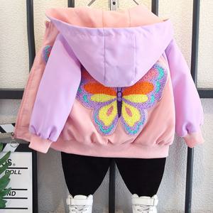 TEMU 버터플라이 아플리케 여아 후드 코트, 지퍼 프런트 롱 슬리브 두꺼운 패딩 겨울/가을 파카 재킷 아우터웨어