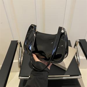 TEMU 여성 패션 글리터 숄더백, 가죽 인조 가죽 핸드백, 심플 단색 언더암 퍼스, 블랙, 마룬, 레드, 지퍼 잠금, 구성품 없음, 오일 가장자리, 단색 패턴, 인조 가죽 소재, 합성 안감