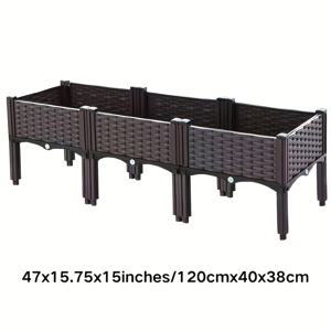 TEMU 내구성 있는 발판이 있는 정원 화분 - 47x15.75x15인치 직사각형 상승식 침대, 꽃, 채소 및 허브에 적합 | 배수 구멍, 테라스, 발코니 및 잔디 가드닝을 위한 견고한 플라스틱 디자인, 외부 대형 화분