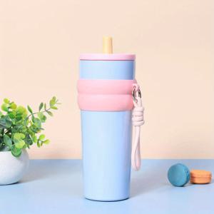TEMU 710ml 스테인리스 스틸 보온 보냉 텀블러 스트로우 포함 - 누수 방지, PVC 무함유, 차량 및 야외 사용에 적합, 물 텀블러 보온|텀블러