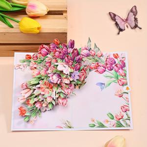 TEMU 1개 3D 팝업 튤립 부케 인사말 카드, 꽃 종이 공예 카드, 독특한 팝 기능, 어머니의 날, 데이, 생일, 축하, 쾌유, 모든 수령자를 위한 꽃 테마