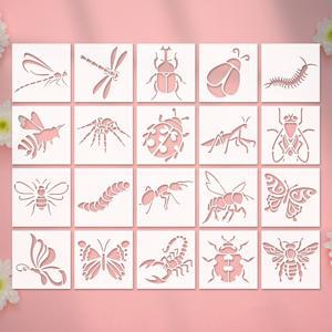 TEMU DIY 공예용 20개 곤충 스텐실 세트 - 재사용 가능한 잠자리, 벌 & 나비 디자인, 목재, 벽, 천 등에 사용 가능 - 튼튼한 PET 플라스틱 아트 템플릿