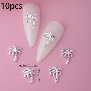 TEMU 10개 2025 선물 여름 해변 스타일 골드 & 실버 코코넛 나무 네일 주얼리 3D 합금 핸즈, 풋 및 네일 케어 다용도 DIY 액세서리 장식 신발 옷 가방 공예품