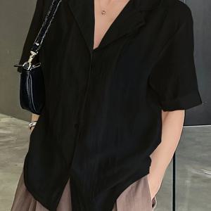 TEMU 여성용 단색 캐주얼 반팔 터너오버 셔츠, 교사 유니폼, 반팔 터너오버 셔츠