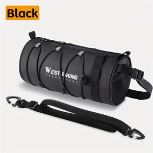 TEMU WEST BIKING 대용량 자전거 핸들바 백, 조절 가능한 어깨끈 포함 - 내구성 있는 폴리에스터 혼방 프론트 프레임 보관용 사이클링 필수품, 블랙
