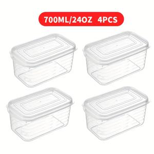 TEMU 700ml 주방 냉장고 보관용기 4개, 주방 사용에 적합, 냉장고용 식품 분리 상자, 야외 피크닉 및 캠핑용 식품 보관용기, 과일, 채소, 고기, 곡물 및 버리 샐러드에 적합, 식품 등급 재질로 제작, 재사용 및 세척 가능한 주방 보관용기.|캠핑냉장고