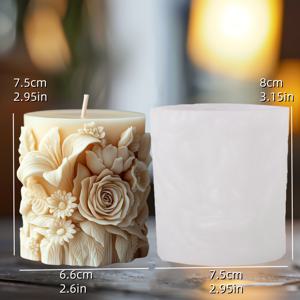 TEMU DIY 아로마테라피 캔들, 수제 비누 및 홈 데코 공예용 오벌 모양의 정교한 장미와 백합 꽃 디자인 실리콘 캔들 몰드 1개 - 향기로운 캔들 몰드 | 예술적인 캔들 디자인 | 복잡한 디자인 몰드, 캔들 몰드 실리콘