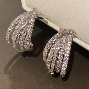 TEMU 1 쌍의 우아한 고급 여성용 팔찌 귀걸이 - 반짝이는 cubic zirconia, 다층 얽힌 디자인, 니켈 프리 구리 포스트, 일상적인 착용 및 공식 행사에 적합, 정장 귀걸이 | 반짝이는 귀걸이 | cubic zirconia 귀걸이