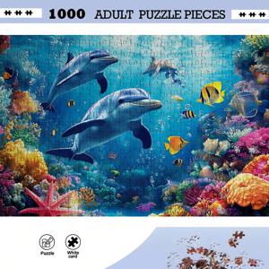 TEMU 1000개 성인 퍼즐 - 돌고래, 물고기 및 산호초가 있는 밝은 해양 장면, 14.69x10.24인치, 열정가들에게 도전적인 DIY 아트 | 아름다운 퍼즐 | 복잡한 디자인, 완벽한 홈 데코 또는 휴식 선물로 성인 퍼즐 애호가를 위한 바다 테마 데코