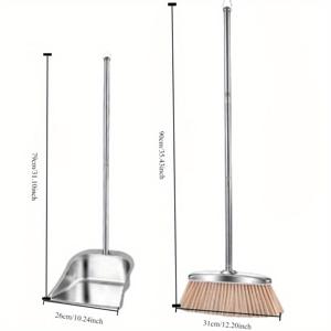 TEMU 중량 더블 브러마 세트, 브러마 크기 79cm, 브러마 크기 90cm, 슈퍼 두꺼운 스테인레스 스틸 브러마 및 파이프 세트 - 내구성과 쉽게 청소할 수 있음, 침실, 욕실, 주방, 거실, 가정용 청소 도구 세트에 적합, 효율적인 청소, 유연한 디자인, 빠른 먼지 제거, 가정 및 사무실 청소에 좋은 도우미